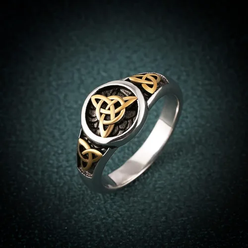 Vista 11 de HZMAN Triquetra Trinity Knot Anillo de acero inoxidable con nudo celta irlandés