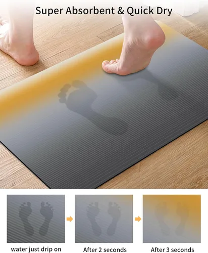 Vista 3 de Tapete de baño gris degradado para bañera, antideslizante, de secado rápido y absorbente, tierra de diatomeas, cocina, ducha, fregadero, lavable