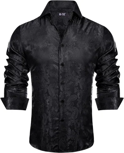 Vista 21 de Hi-Tie Camisa de manga larga jacquard con contraste interior sin arrugas para hombre