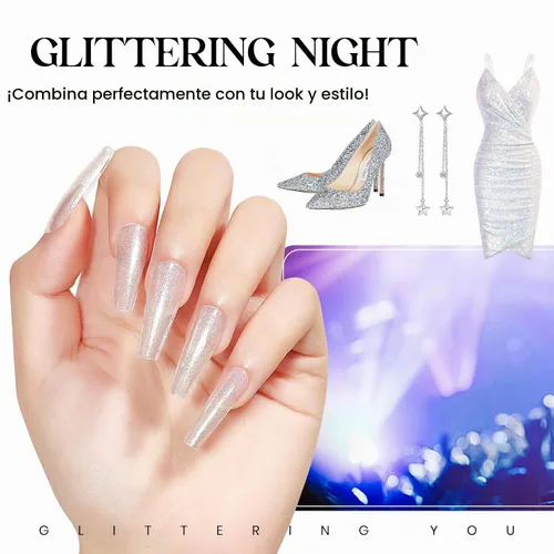 Vista 5 de MIZHSE Translucent Shimmering Nail Polish, Quick Dry Clear Glitter White brillo claro