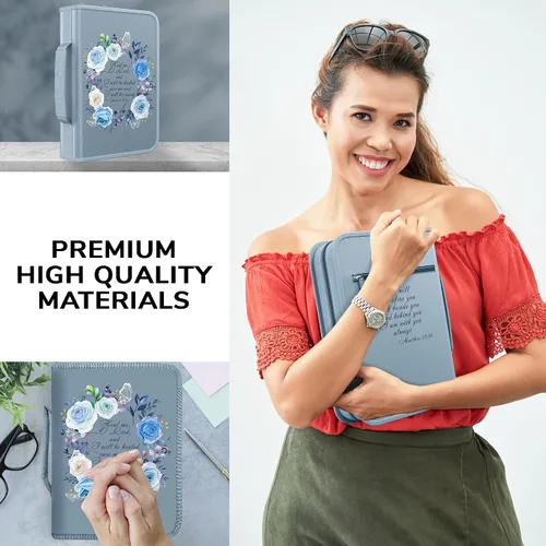 Vista 20 de DEHITE Funda para la Biblia para mujer, bolsas de transporte de la Biblia, tamaños medianos y grandes, ranuras para bolígrafos, tela de primera