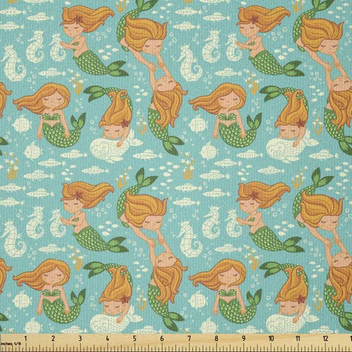 Vista 116 de Ambesonne Tela para Amantes de los Perros por Yarda, Perro Salchicha de Dibujos Animados Dachshund Cachorro con Pijamas a Rayas Flores y Mariposas