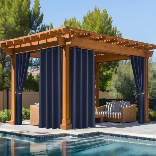 Vista 106 de NICETOWN Cortina para Exteriores para Patio Impermeable de 84 Pulgadas de Ancho, Aislamiento Térmico con Ojales Antioxidantes Bloqueo UV Cortina