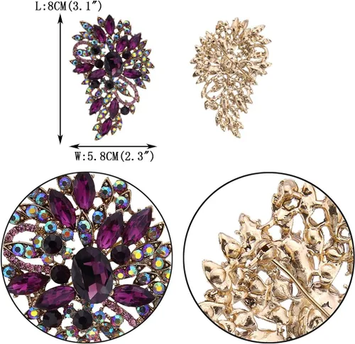 Vista 3 de Broche EVER FAITH para ramo con hojas y flores de cristal austriaco para mujer