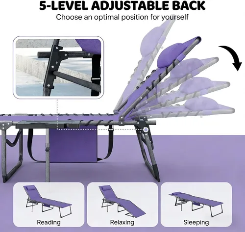 Vista 5 de Portable Folding Outdoor Chaise Lounge Chair, 5-Position Sun Lounger