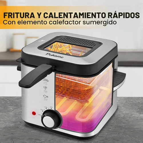 Vista 4 de Pukomc Freidora Eléctrica Profunda, Capacidad de Aceite de 1.5 Litros/1.6 Qt, Freidora Profunda Pequeña con Cesta para Uso Doméstico, Laterales