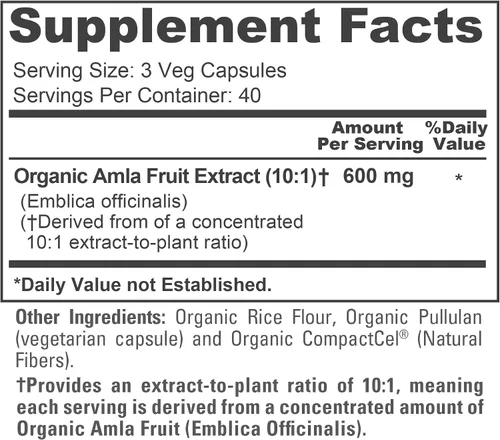 Vista 4 de NusaPure Cápsulas orgánicas de Amla 600 mg, 120 cápsulas vegetales (USDA, veganas, sin OMG)