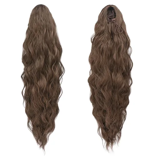 Vista 2 de FESHFEN Extensiones de cola de caballo – 26 pulgadas cordón largo rizado ondulado clip en colas de caballo pelo sintético extensiones de cola