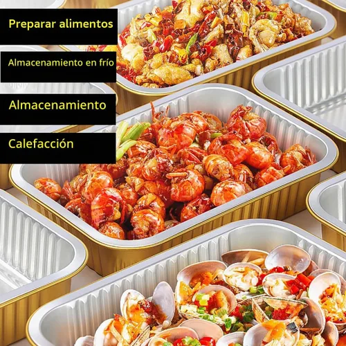 Vista 3 de Sartenes de papel de aluminio de SuiXinCook con tapas, 10 unidades, resistentes, 2 libras, sartén pequeña de papel de aluminio de 8.5"×6