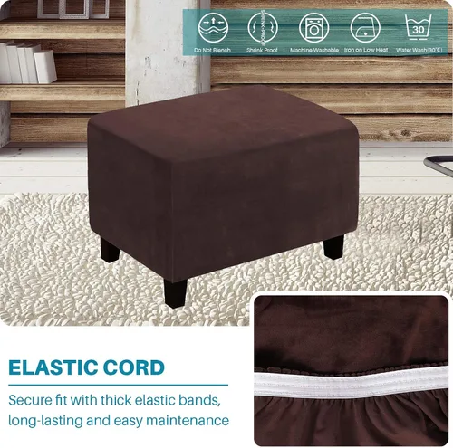 Vista 4 de Funda otomana de terciopelo, fundas rectangulares para reposapiés, funda elástica para taburetes de pies, protector de muebles con parte inferior