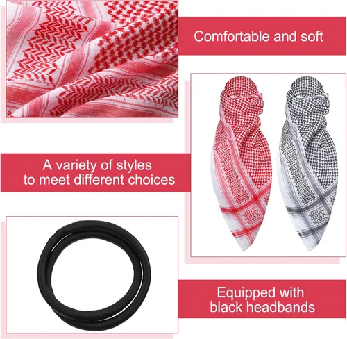 Vista 3 de Funtery 4 pañuelos para la cabeza árabe para hombres con cuerda Lgal Aqel Medio Oriente desierto Shemagh Wrap traje árabe turbante keffiyeh