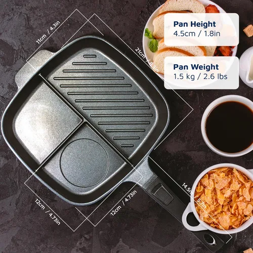 Vista 5 de Jean-Patrique Lazy Pan para desayuno, cazador furtivo de huevos, sartén con múltiples secciones, sartenes antiadherentes para gas, electricidad