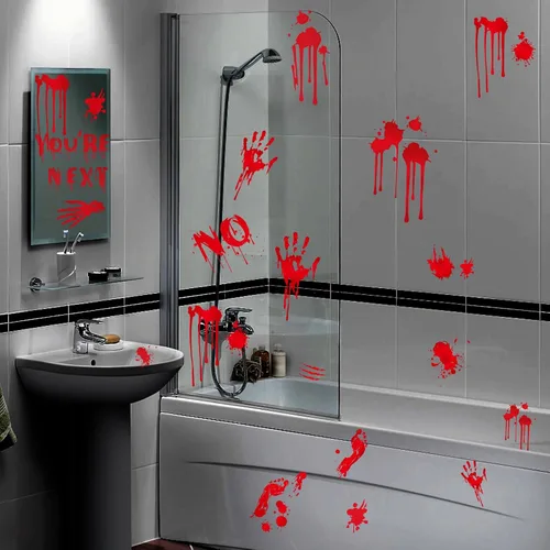 Vista 7 de Calcomanías para ventana de Halloween, calcomanías de personajes de película de terror, calcomanías grandes reutilizables para ventana, decoración