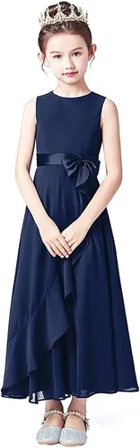 Vista 2 de Vestido largo de dama de honor para niña, vestido formal de gasa sin mangas para niñas de flores