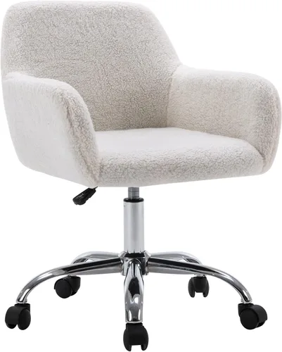 Vista 20 de KCC Silla de Tocador de Maquillaje de Tela de Pana, Sillón Giratorio Esponjoso Moderno con Ruedas, Tapizada Mullida de Altura Ajustable para Niñas