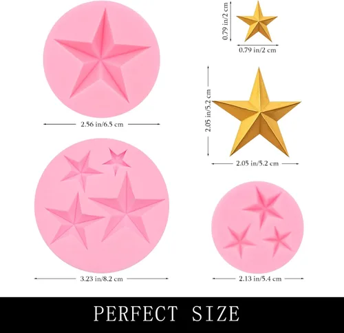 Vista 2 de Molde de silicona con forma de estrella, 3 paquetes de moldes de fondant de estrellas para decoración de tartas, cupcakes, arcilla de chocolate