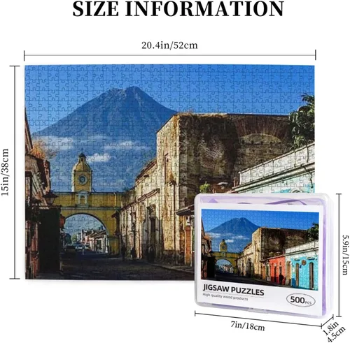 Vista 5 de Famoso rompecabezas de 500 piezas con vista de arco y volcán de Antigua Guatemala, juego de rompecabezas desafiante y estimulante, arte de pared
