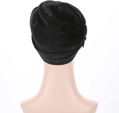 Vista 5 de YiYi Operation Gorro de terciopelo elástico para mujer, gorro de quimioterapia con cuentas de flores para el cabello