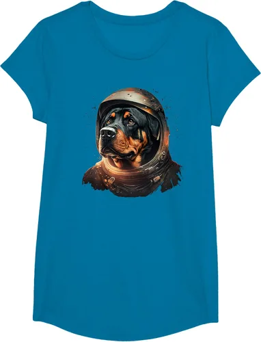 Vista 77 de Divertida camiseta Rottweiler con diseño de astronauta rottweiler en galaxia espacial, Negro