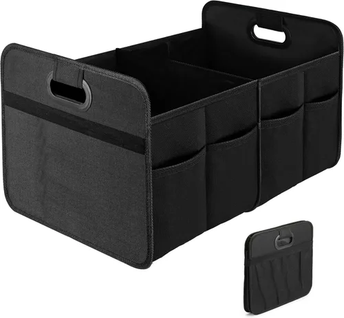 Vista 12 de YSSOA Organizador de maletero para coche/SUV/camión, caja de almacenamiento automotriz plegable de 2 compartimentos, poliéster Oxford 600D Negro