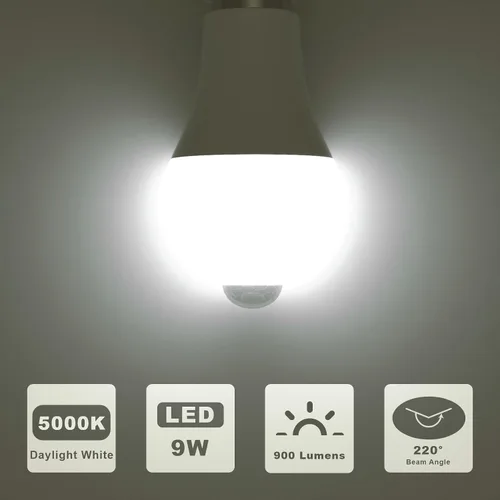 Vista 3 de ORALUCE Bombillas con sensor de movimiento para interiores y exteriores, equivalente a 60 vatios, A19 E26 9 W, bombilla LED activada por movimiento