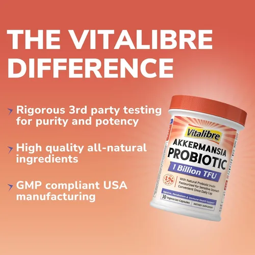 Vista 7 de Vitalibre Akkermansia Muciniphila Probiotic 1 mil millones de TFU con inulina prebiótica natural, aumenta naturalmente GLP-1, digestión saludable