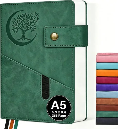 Vista 10 de PAIBAS Cuaderno de diario con líneas gruesas de 365 páginas para hombres y mujeres, diarios grandes de cuero A4 para escribir, cuadernos de tapa