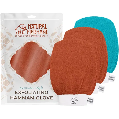 Vista 8 de Natural Elephant Guantes exfoliantes para hammam (2 negros y 1 marrón (paquete de 3))