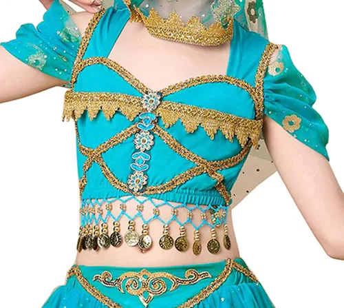 Vista 7 de Disfraz de princesa jazmín para niñas, disfraz de Halloween para danza del vientre