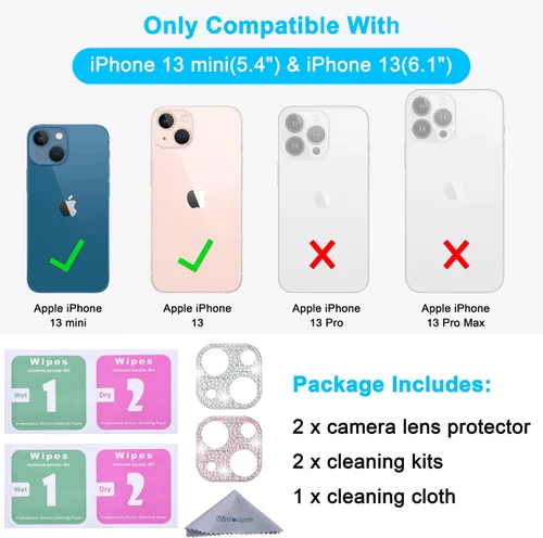 Vista 2 de Wisdompro [Paquete de 2] Protector de lente de cámara brillante para iPhone 13 de 6.1 pulgadas, para iPhone 13 Mini de 5.4 pulgadas, accesorios