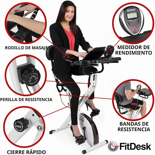 Vista 5 de FitDesk Escritorio de bicicleta de ejercicio de pie 3.0, entrenador de ciclismo de interior de altura ajustable con bandeja para portátil FitDesk 3.0