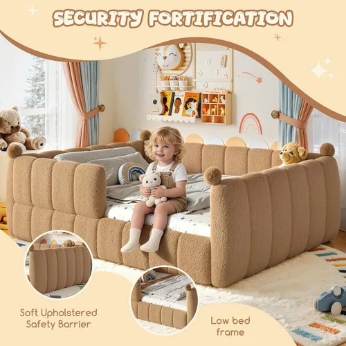 Vista 4 de Bellemave Cama Montessori tapizada tamaño Queen con valla, natural