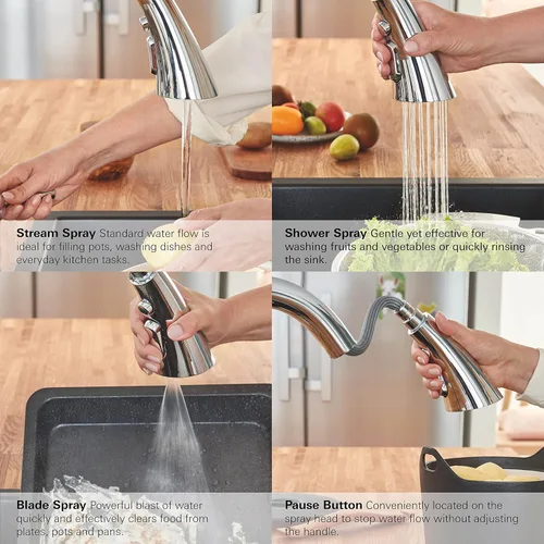 Vista 3 de Grohe 32298003 Zedra Grifo de cocina con triple rociador extraíble de una sola manija en cromo Starlight Cromado