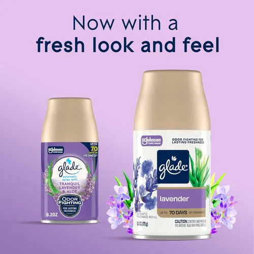 Vista 3 de Glade Repuesto automático en aerosol, ambientador para el hogar y el baño, lavanda y aloe tranquilos, 6.2 onzas