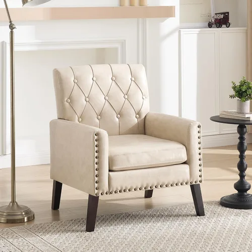 Vista 17 de Sillas decorativas modernas de mediados de siglo, silla de oficina de felpilla beige para recepción, silla de club tapizada para sala de estar