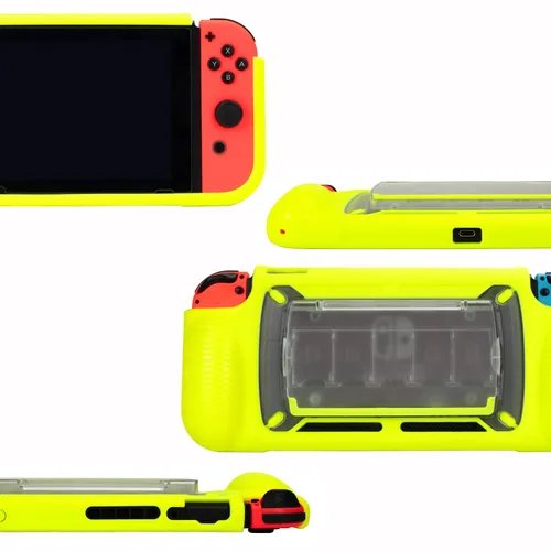 Vista 6 de Protective Case for Nintendo Switch, Grip Case with Game Storage, Nintendo Switch with Stand, Nintendo Switch Cover, Neon Yellow