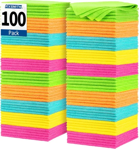 Vista 10 de FIXSMITH Paño de Limpieza de Microfibra - Paquete de 48, Toallas de Limpieza Multifuncionales, Tamaño: 12 x 16 pulgadas, Trapos de Limpieza
