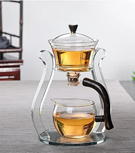 Vista 9 de RORA - Juego de té de Vidrio, juego de té automático de vidrio, juego de tetera Kungfu, magnético, giratorio, resistente al calor (color claro)