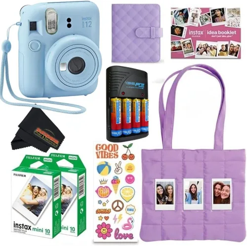 Vista 10 de Fujifilm INSTAX MINI 12 Blue Bundle 2025 (2 paquetes individuales (20 hojas), morado lila