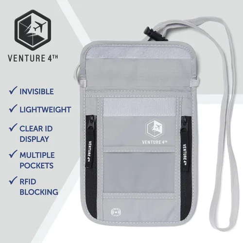 Vista 7 de Venture 4th bolsa de cuello de viaje con traba RFID, Plateado), V4-01-NP-SL