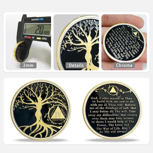 Vista 6 de Chip de medallón AA de 4 años, árbol de la vida, fichas de recuperación de oración de serenidad, moneda de sobriedad, ficha de aniversario