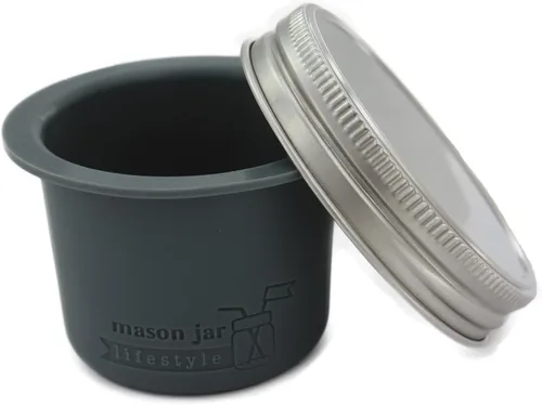 Vista 15 de Mason Jar Lifestyle Taza divisora para ensaladas, salsas y aperitivos. Contenedor de almuerzo Bento sin plástico (gris carbón, boca normal)