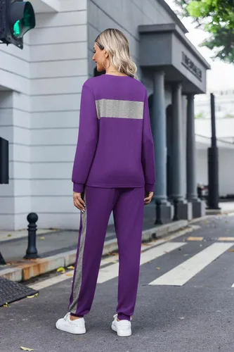 Vista 4 de HOTOUCH Conjunto de dos piezas para mujer, de manga larga, cuello redondo, sin botones y pantalones largos, sudadera de moda 2023