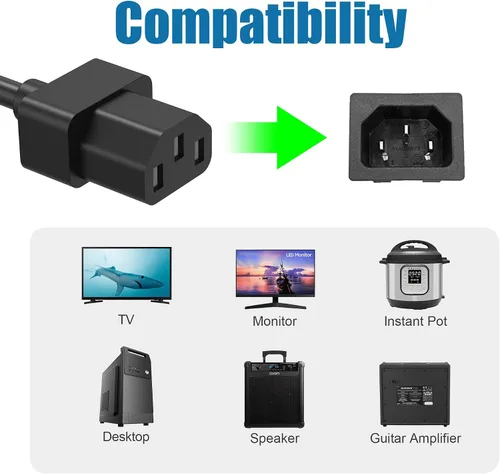 Vista 7 de AGVEE Cable de alimentación de CA de 6.6 pies, 3 clavijas en ángulo en forma de L con certificación ETL 18AWG Negro