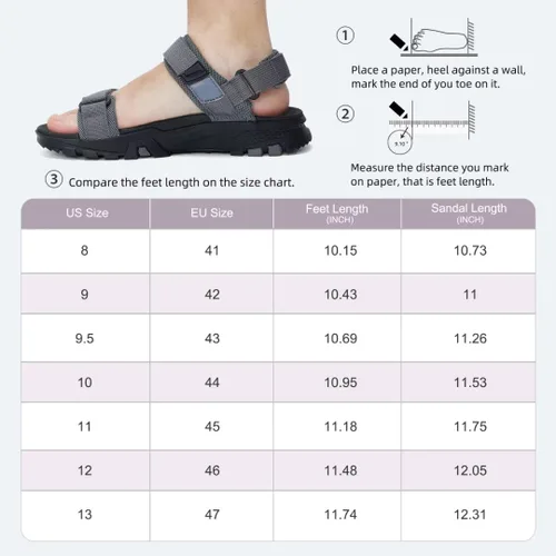 Vista 6 de MEGNYA Sandalias cómodas para caminar para hombre, sandalias deportivas suaves de senderismo con tres correas ajustables de velcro y velcro