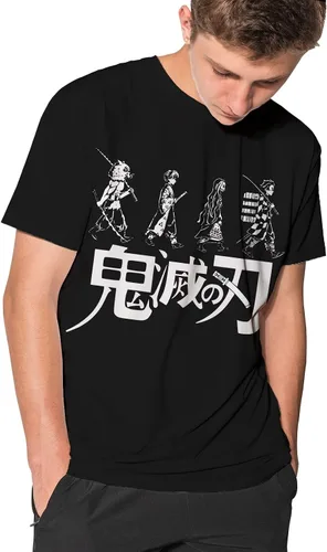 Vista 2 de Demon Slayer - Camisetas de anime para hombres y mujeres, color negro, Nezuko Tanjiro Zenitsu unisex, disfraz de dibujos animados, manga corta suave