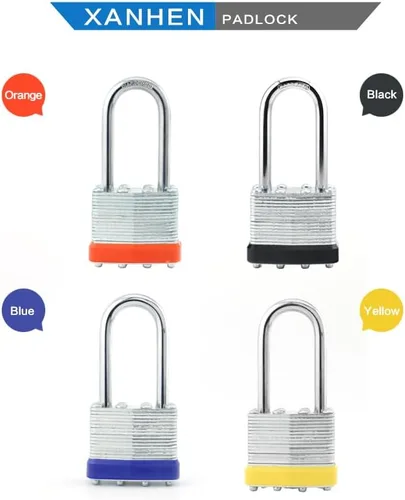 Vista 8 de Candados para Exteriores Lock, Cerradura de Llave, Candados con la Misma Llave - Candados con Llave de Acero Laminado con Grillete Largo, Paquete