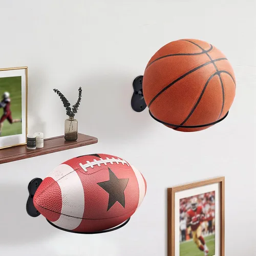 Vista 7 de Soporte de pared para baloncesto, soporte de bola de metal de 7 pulgadas de diámetro, almacenamiento de pelotas para baloncesto, fútbol, voleibol