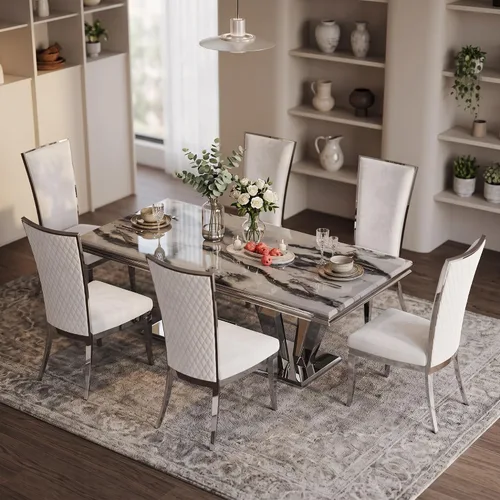 Vista 3 de ACEDÉCOR Mesa de comedor rectangular moderna de 78 pulgadas para 6-8, gris