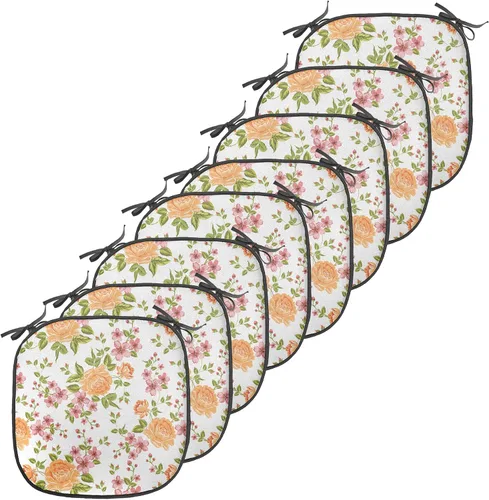 Vista 43 de Ambesonne Cojín de asiento para silla de flores, detalles florales con hojas y remolinos, estampado artístico romántico y vívido y vibrante